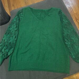 Long sleeve green sweater with cutout sleeves. Plus size 3x